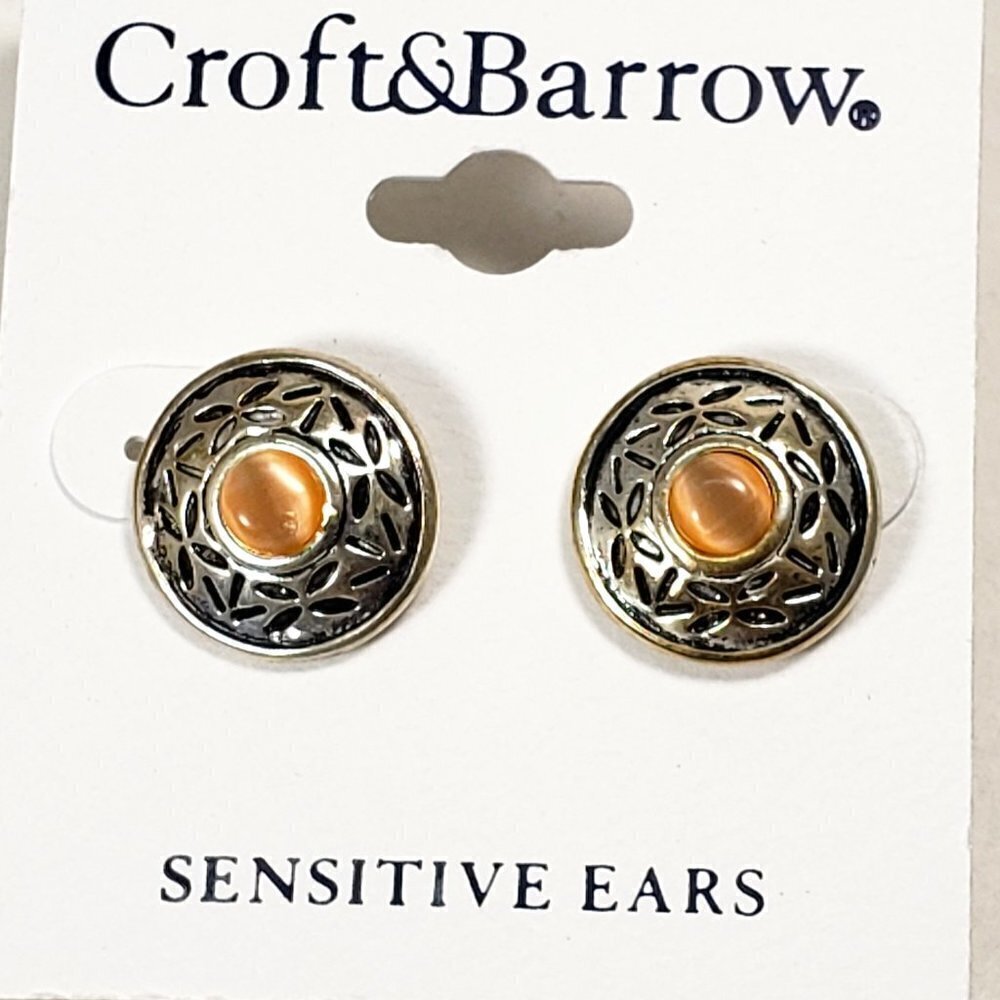 Croft & Barrow Women's Stunning Detailed Silver tone Round Stud Earrings